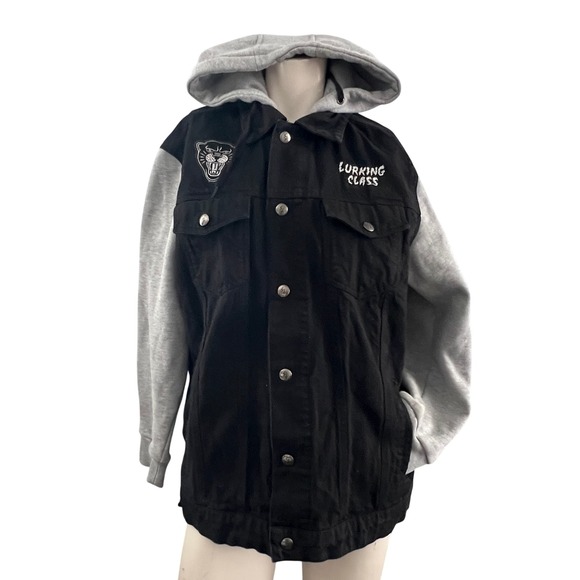 LURKING CLASS By Sketchy Tank Black Denim Panther Cobra Rose Hoodie Jacket M - Picture 2 of 14
